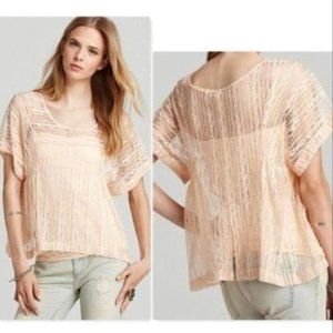 FREE‎ PEOPLE Boho Peach Tea Pink Sheer Lace Tee Boxy size XS